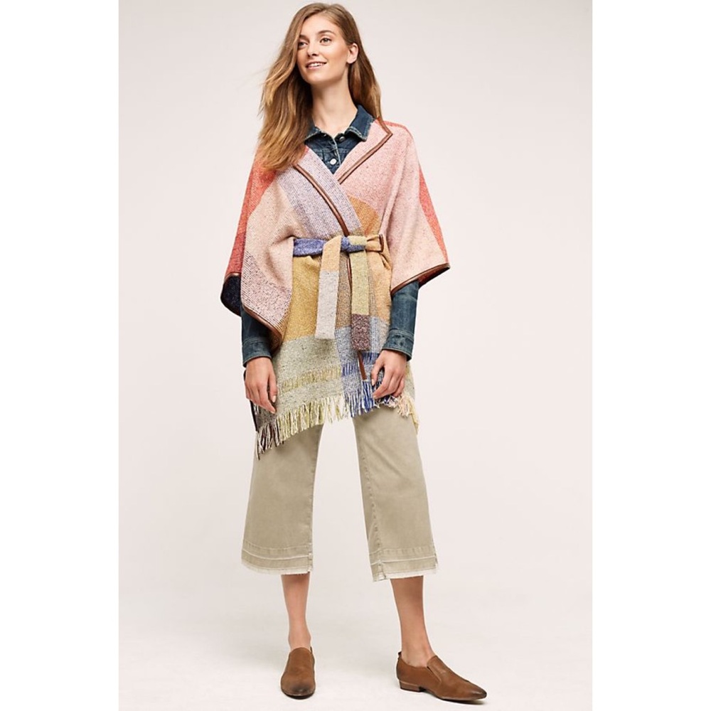Anthropologie Colorpane Poncho Nomad by Morgan Carper Plaid Colorblock Cape XS/S